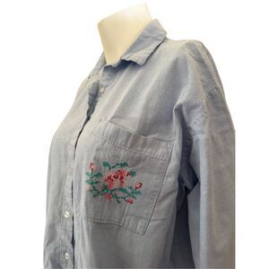 Above All women’s M 100% cotton blue button up rose crochet 90’s